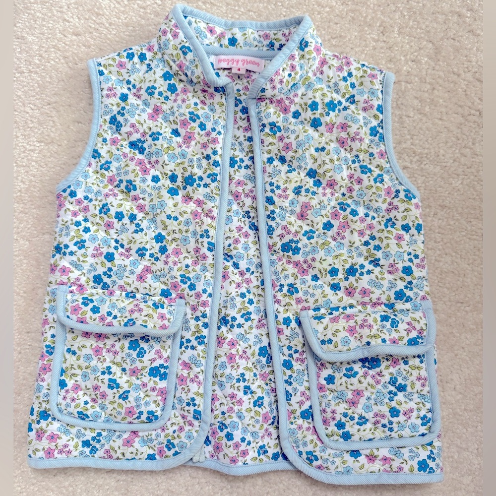 Peggy Green Floral Quilted Vest with Pockets